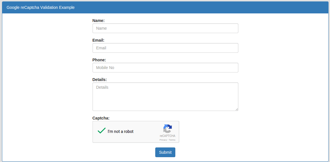Laravel Validate Form on Submit using Google reCaptcha Validation Example 