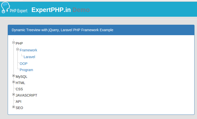 Dynamic Treeview with jQuery & Laravel PHP Framework Example