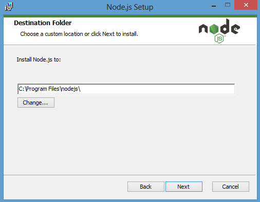 destination folder for node.js