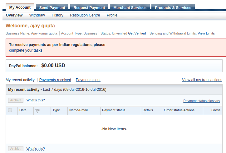 Paypal Account Overview