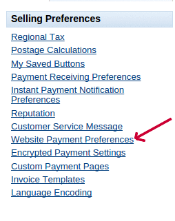 Website payments preferences