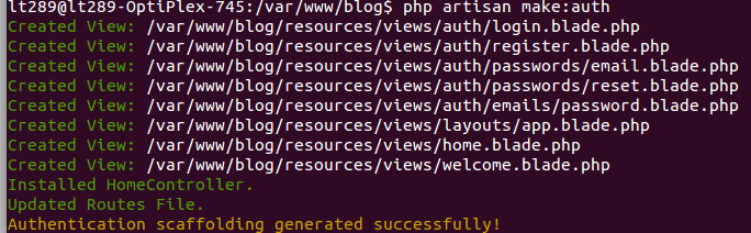 php artisan make:auth