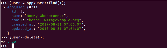 Delete user using Laravel tinker command