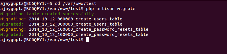 php artisan migrate command