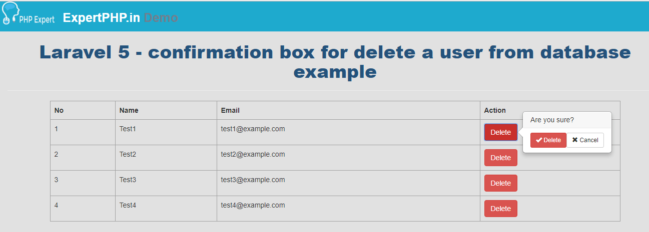 Laravel 5 - confirmation box for delete a member from database example