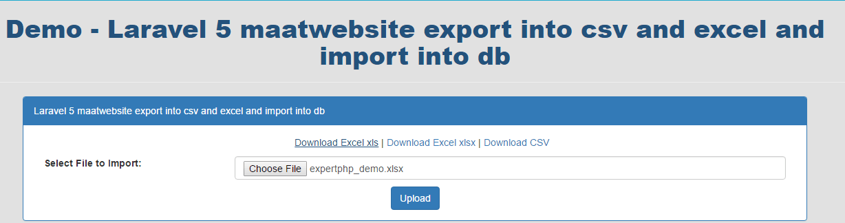 Laravel 5 maatwebsite import excel into DB and export data into csv and excel