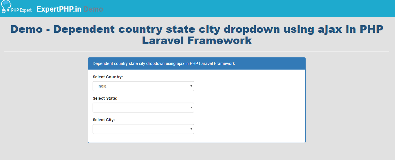 Dependent country state city dropdown using jquery ajax in Laravel 5