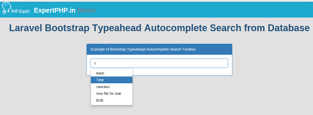 Laravel Bootstrap Typeahead Autocomplete Search from Database