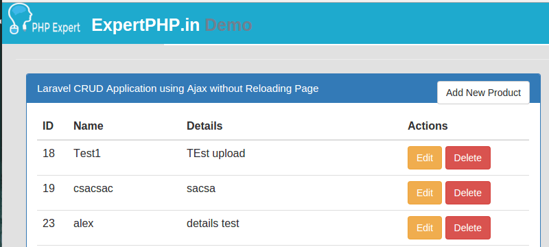 Laravel 5 Ajax CRUD example for web application without page refresh